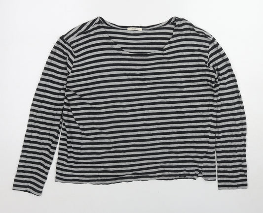 Lee Womens Black Striped Cotton Basic T-Shirt Size L Boat Neck
