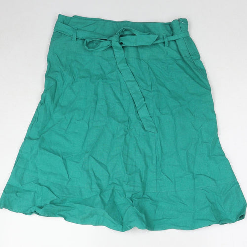 Dorothy Perkins Womens Green Linen A-Line Skirt Size 12 Zip - Belt included