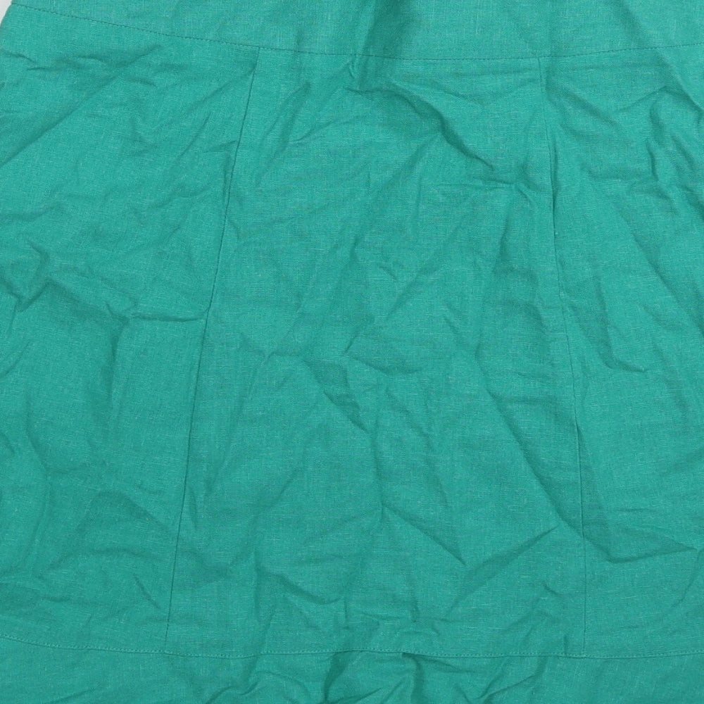 Dorothy Perkins Womens Green Linen A-Line Skirt Size 12 Zip - Belt included