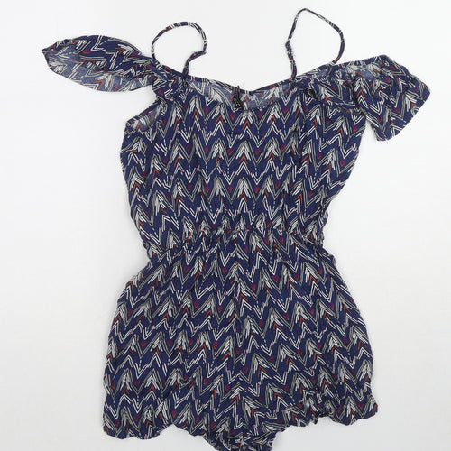 Divided by H&M Womens Blue Geometric Viscose Playsuit One-Piece Size 8 Pullover