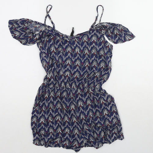 Divided by H&M Womens Blue Geometric Viscose Playsuit One-Piece Size 8 Pullover