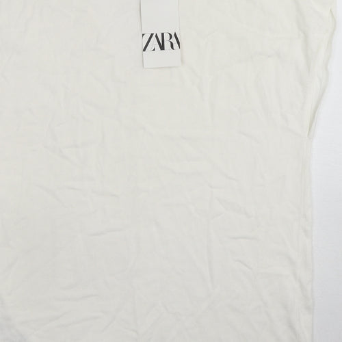 Zara Womens White V-Neck Viscose Pullover Jumper Size M