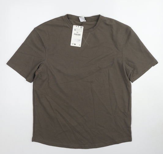 Zara Mens Green Cotton T-Shirt Size M Round Neck