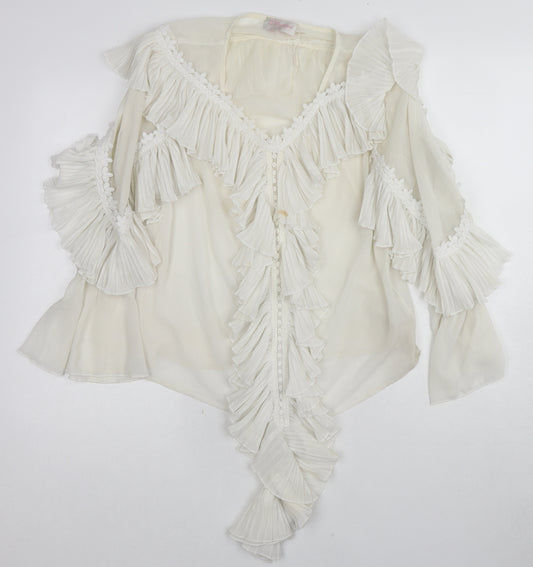 JJ's Fairyland Womens Ivory Polyester Basic Blouse Size 8 V-Neck