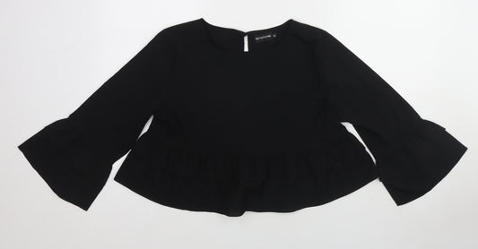 PRETTYLITTLETHING Womens Black Polyester Basic Blouse Size 14 Boat Neck - Peplum