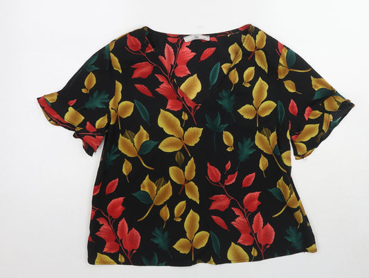 LM Womens Multicoloured Geometric Polyester Basic Blouse Size S V-Neck - Leaves Print