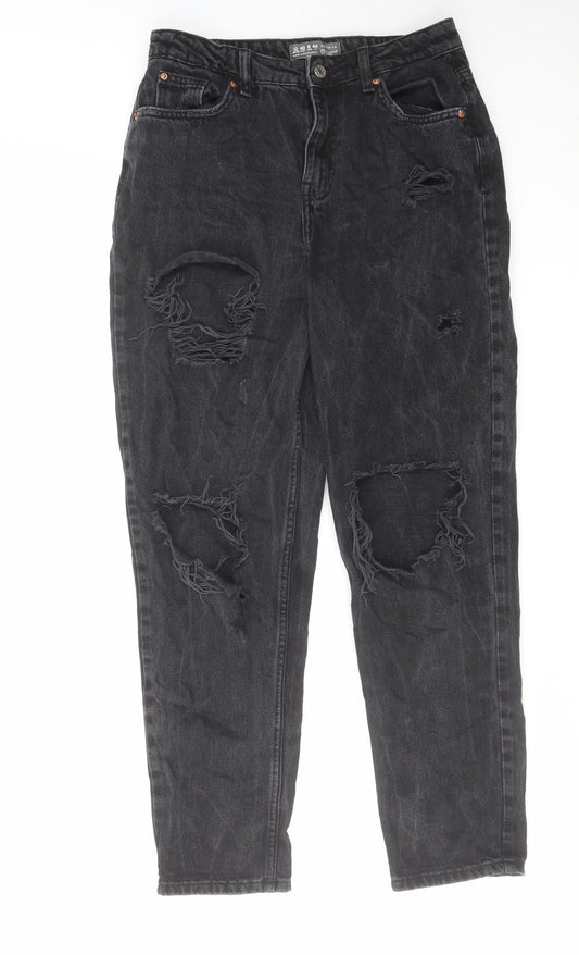 Denim & Co. Womens Black Cotton Mom Jeans Size 12 L28 in Regular Zip