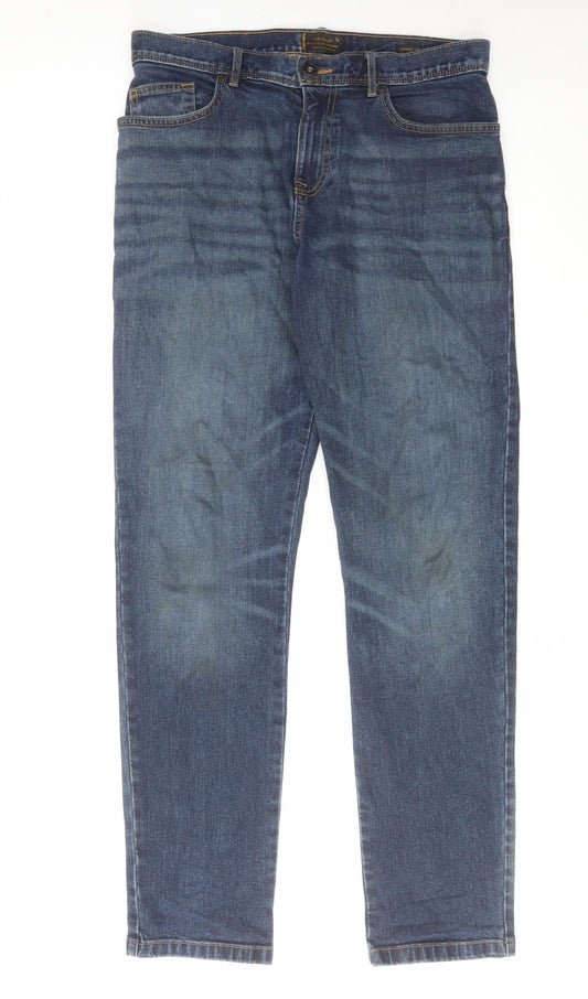 TU Mens Blue Cotton Tapered Jeans Size 32 in L32 in Regular Zip