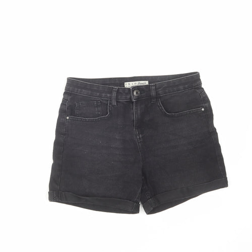 Denim & Co. Womens Black Cotton Boyfriend Shorts Size 8 L4 in Regular Zip