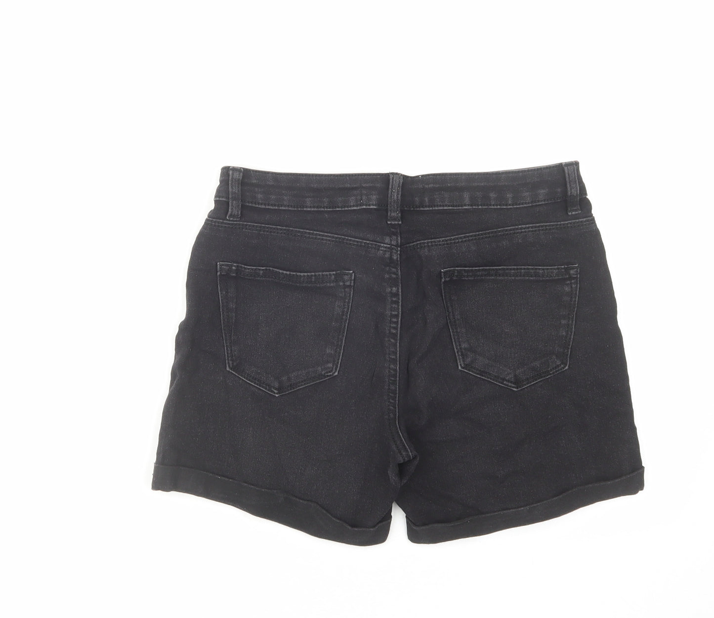 Denim & Co. Womens Black Cotton Boyfriend Shorts Size 8 L4 in Regular Zip