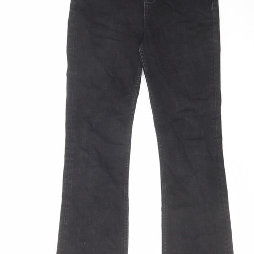 Marks and Spencer Womens Black Cotton Bootcut Jeans Size 8 L29 in Slim Zip