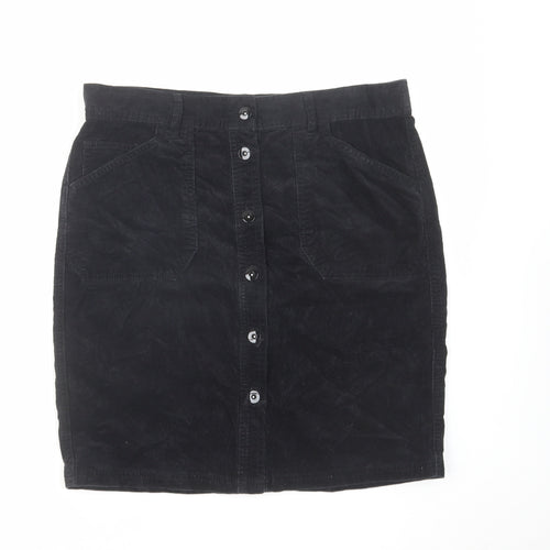 Marks and Spencer Womens Black Cotton A-Line Skirt Size 14 Button