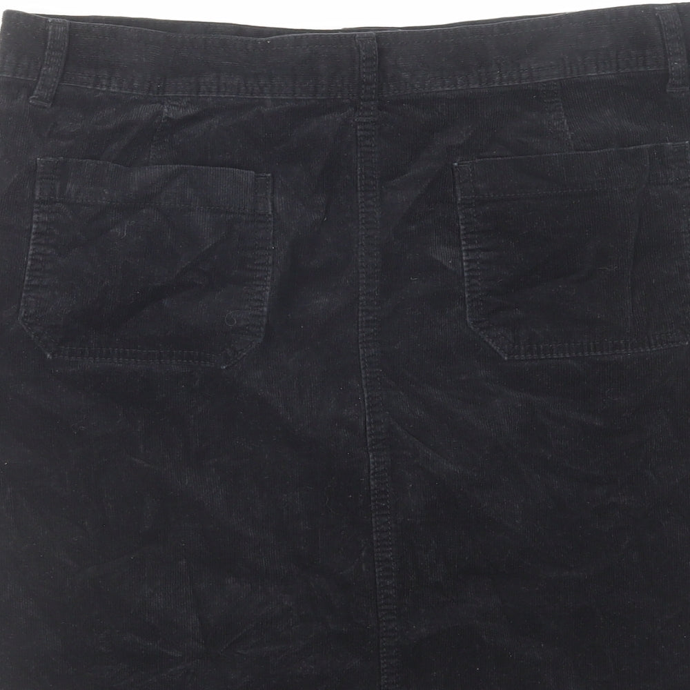 Marks and Spencer Womens Black Cotton A-Line Skirt Size 14 Button