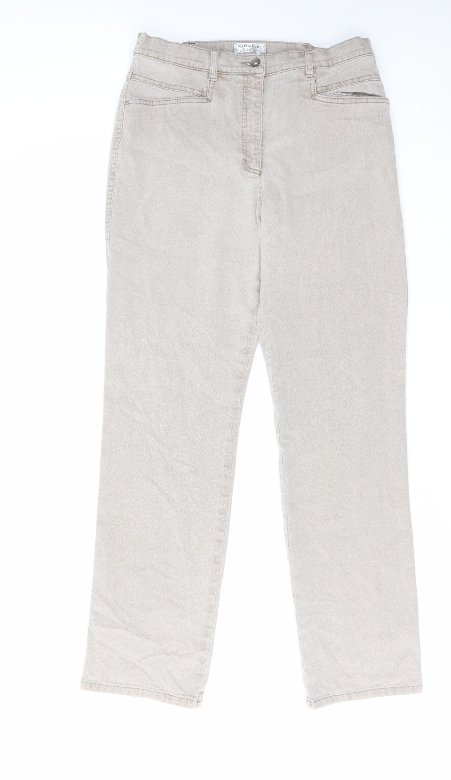 BRAX Womens Beige Cotton Straight Jeans Size 12 L30 in Regular Zip