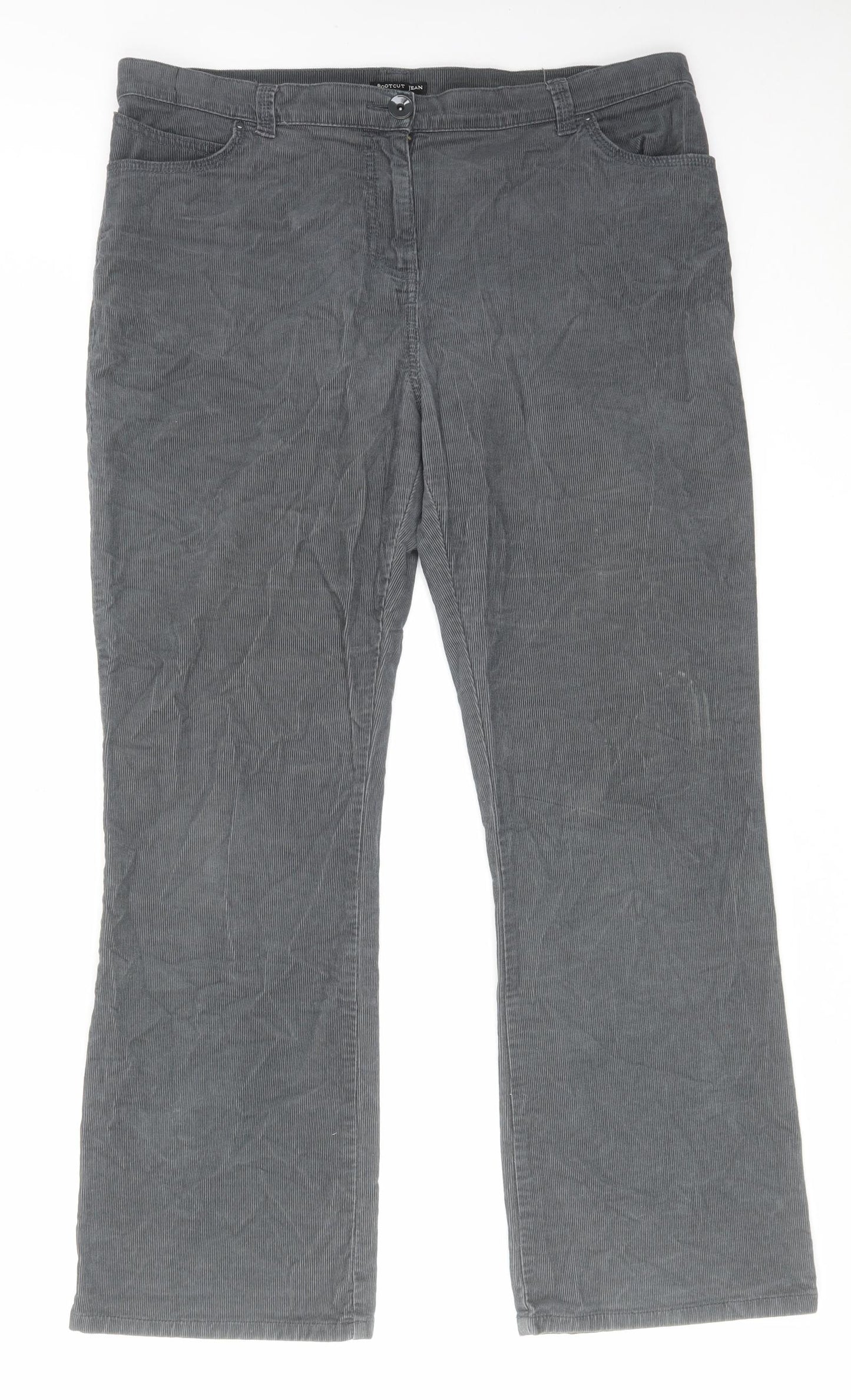 Marks and Spencer Womens Grey Cotton Trousers Size 16 L29 in Regular Zip