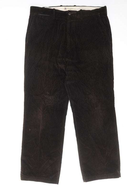 Blue Harbour Mens Brown Cotton Trousers Size 34 in L29 in Regular Zip