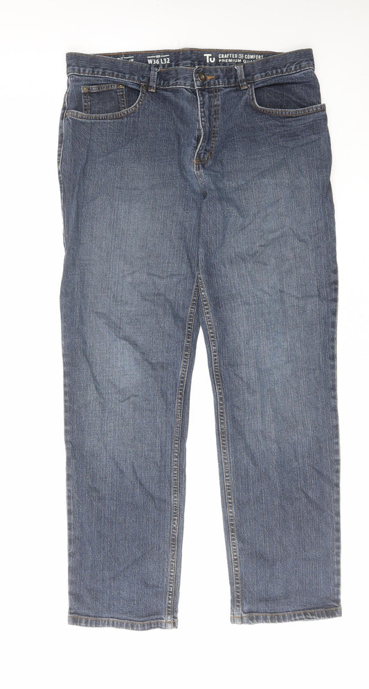 TU Mens Blue Cotton Straight Jeans Size 36 in L32 in Regular Zip