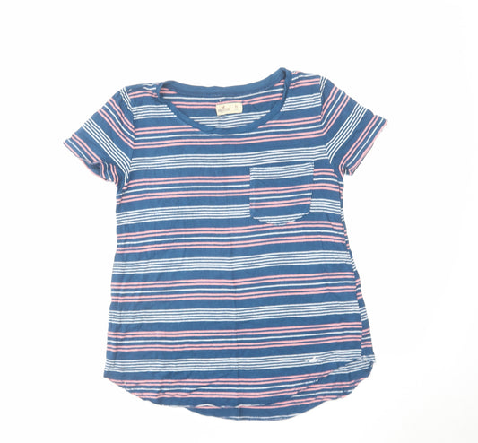 Hollister Womens Blue Striped Polyester Basic T-Shirt Size XS Boat Neck