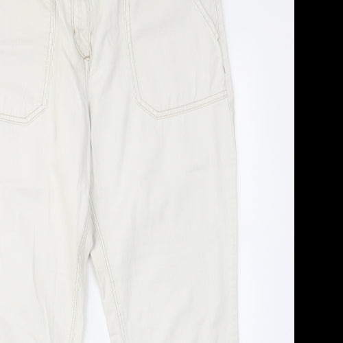 NEXT Womens White Cotton Cropped Jeans Size 14 L27 in Regular Zip