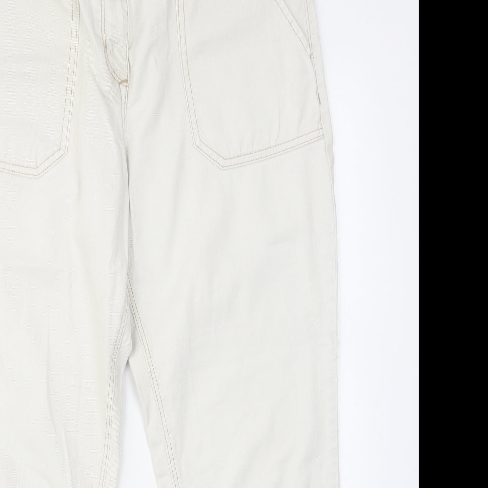 NEXT Womens White Cotton Cropped Jeans Size 14 L27 in Regular Zip