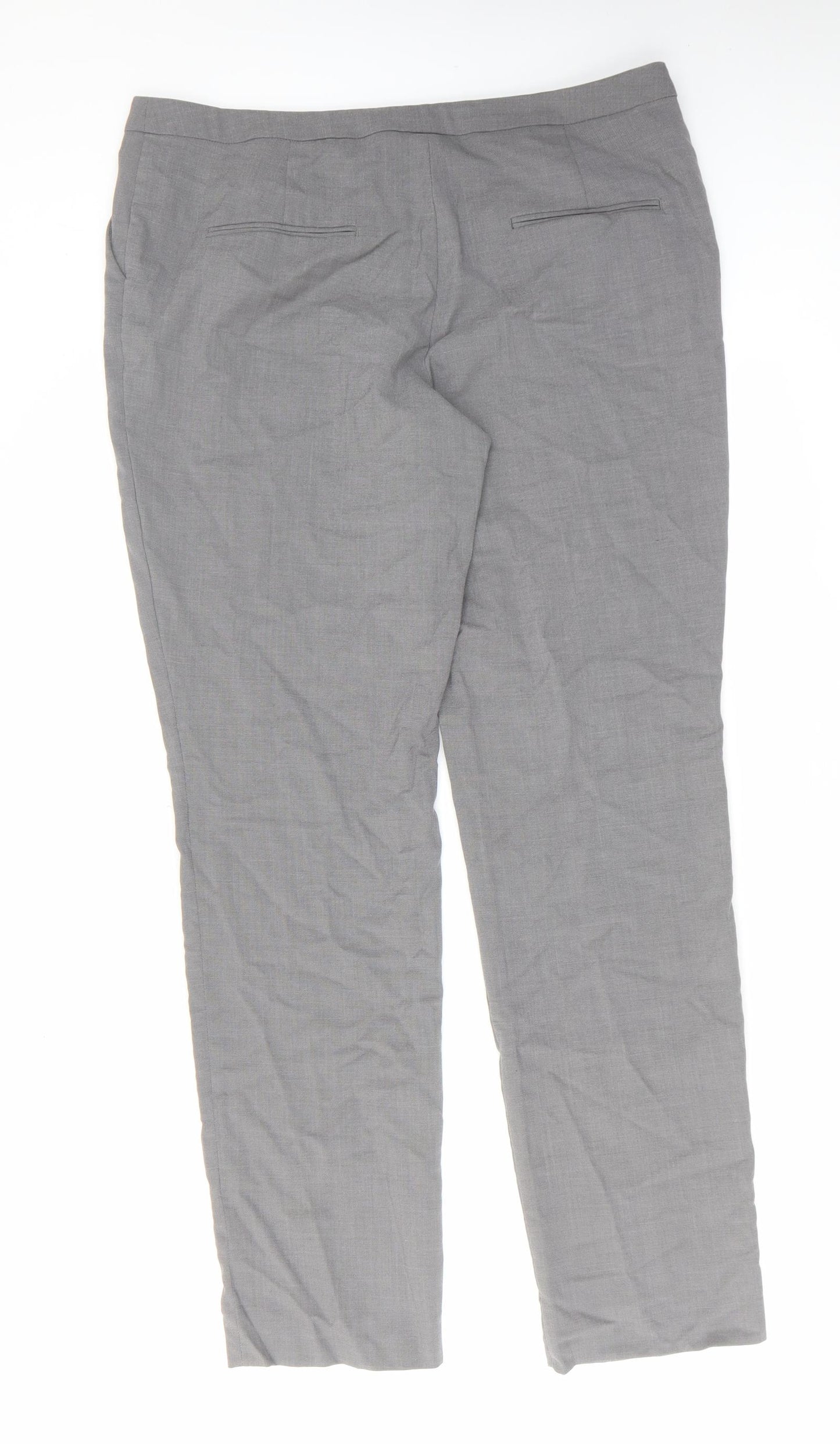 NEXT Womens Grey Polyester Chino Trousers Size 16 L32 in Regular Hook & Eye