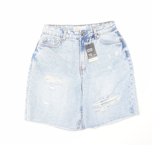 Denim & Co. Womens Blue Cotton Bermuda Shorts Size 10 L8 in Regular Zip - Distressed Raw Hem