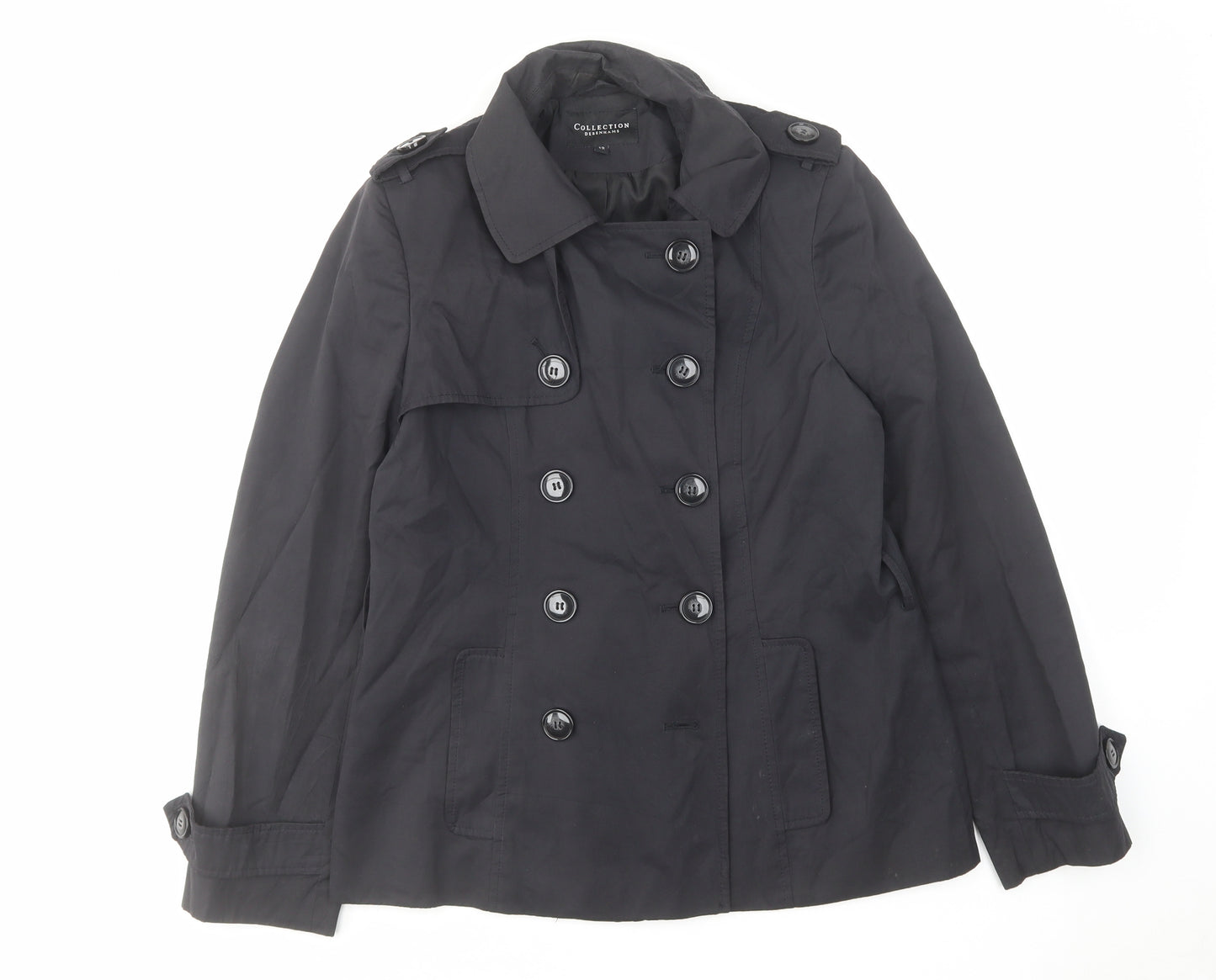 Debenhams Womens Black Pea Coat Coat Size 12 Button