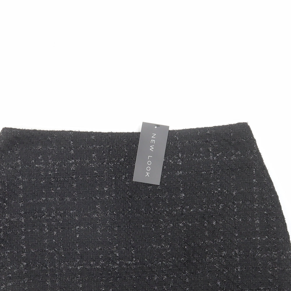 New Look Womens Black Geometric Polyester A-Line Skirt Size 14 Zip
