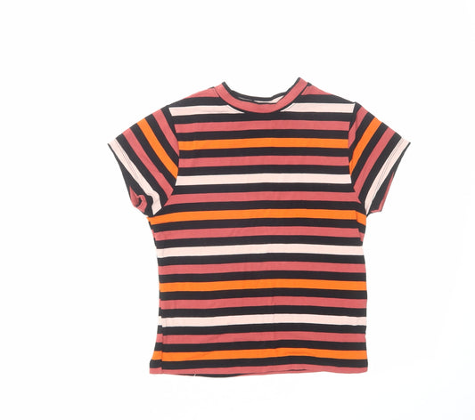 NUON Womens Multicoloured Striped Viscose Basic T-Shirt Size S Crew Neck