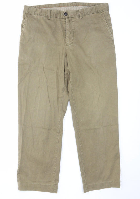 Emidio Tucci Mens Green Cotton Chino Trousers Size 34 in L28 in Regular Zip