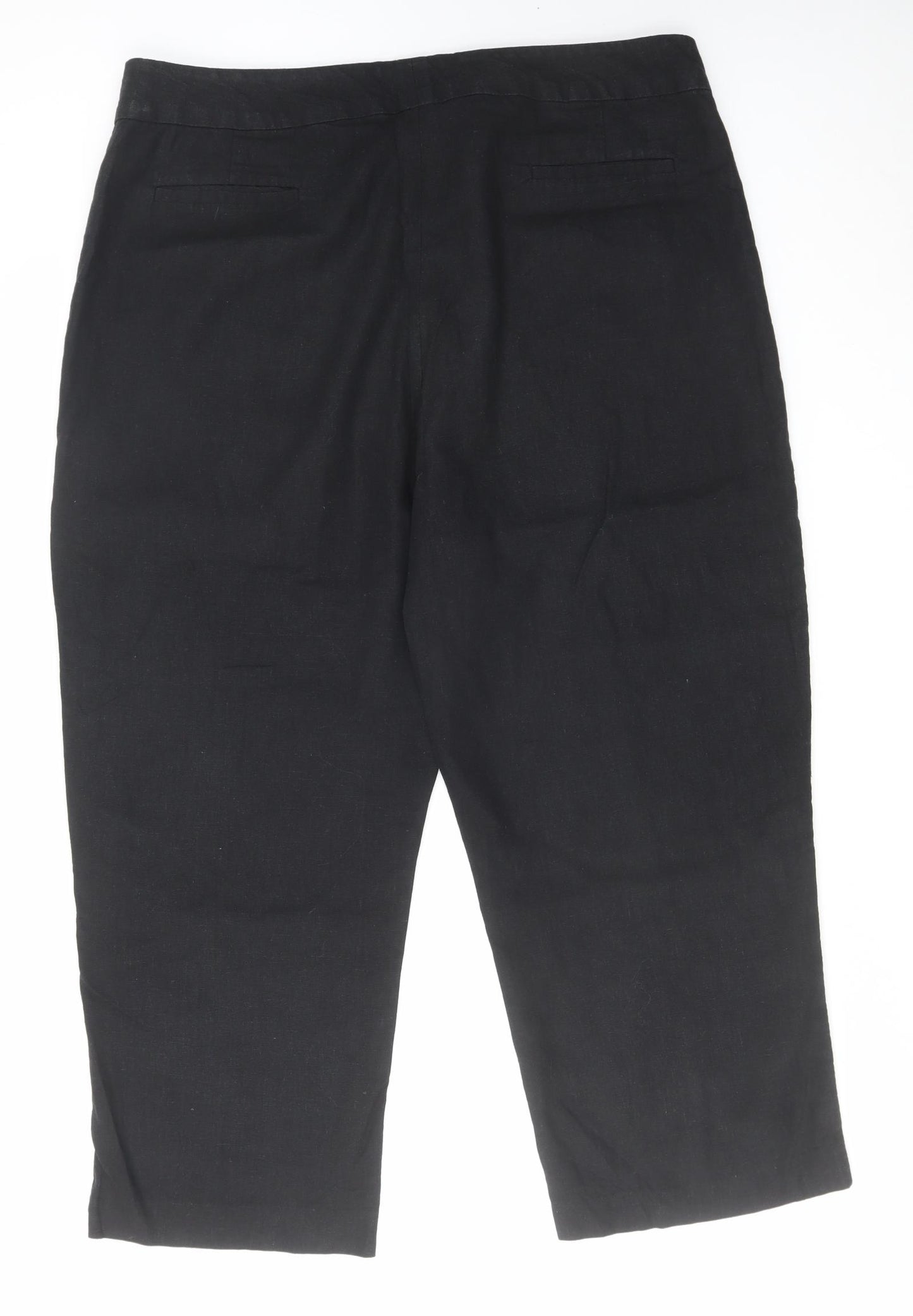 Jennifer & Grace Womens Black Linen Cropped Trousers Size 18 L25 in Regular Hook & Eye
