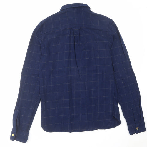 Bellfield Mens Blue Check Cotton Button-Up Size S Collared Button