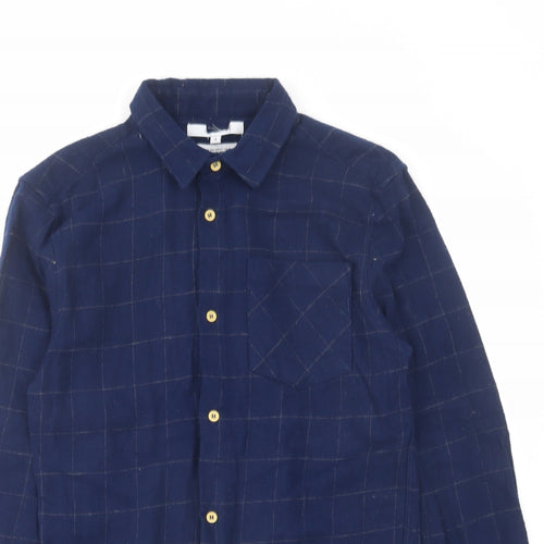 Bellfield Mens Blue Check Cotton Button-Up Size S Collared Button