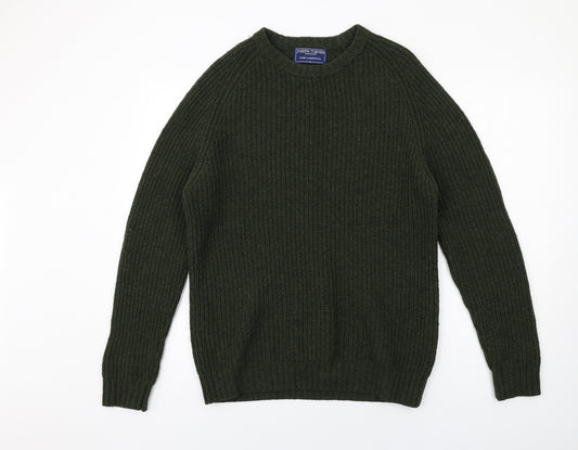 Joseph Turner Mens Green Round Neck Wool Pullover Jumper Size M Long Sleeve