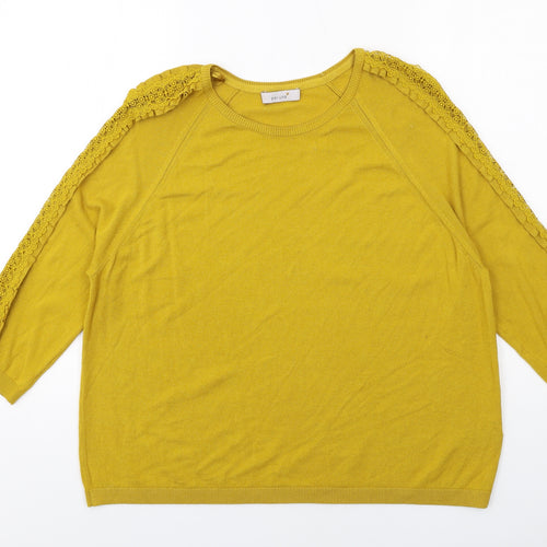 Per Una Womens Yellow Round Neck Viscose Pullover Jumper Size 18