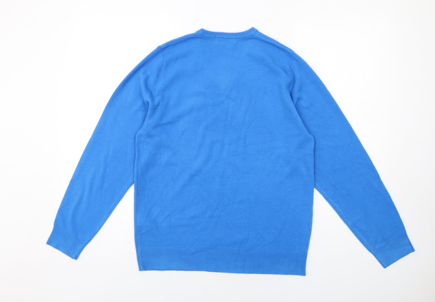 Blue Harbour Mens Blue V-Neck Acrylic Pullover Jumper Size M Long Sleeve