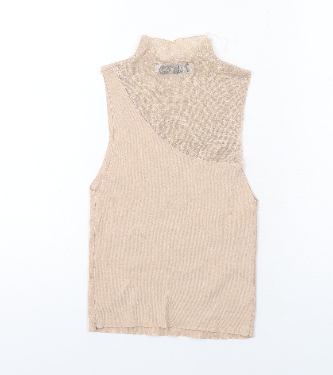 Zara Womens Beige High Neck Acrylic Vest Jumper Size S