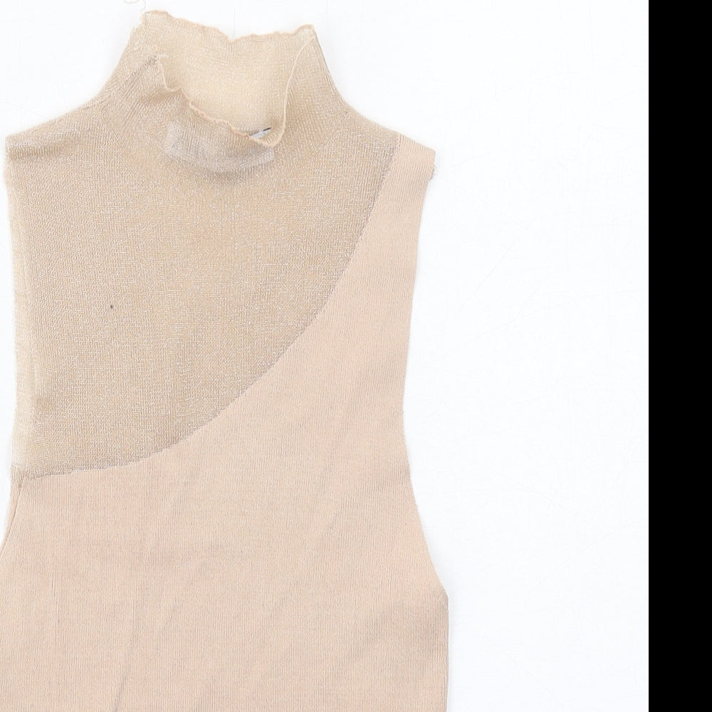 Zara Womens Beige High Neck Acrylic Vest Jumper Size S