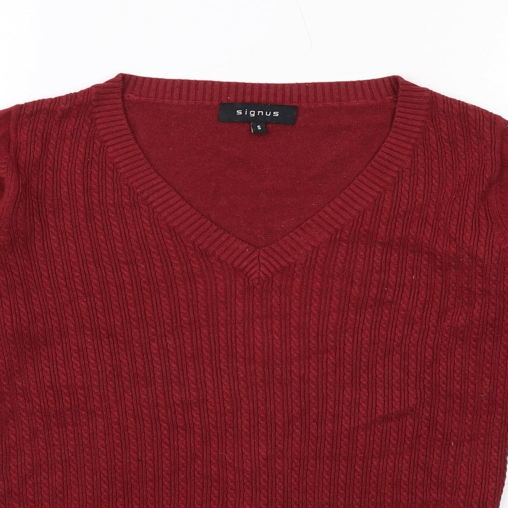 Signus Womens Red V-Neck Cotton Pullover Jumper Size S