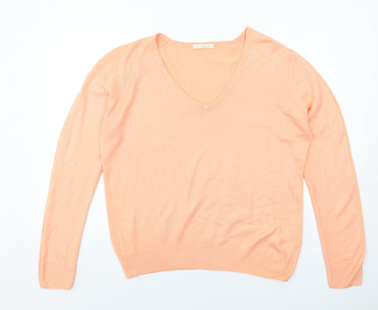 Marks and Spencer Womens Orange V-Neck Acrylic Pullover Jumper Size 14