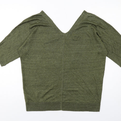 Talbots Womens Green V-Neck Linen Pullover Jumper Size M