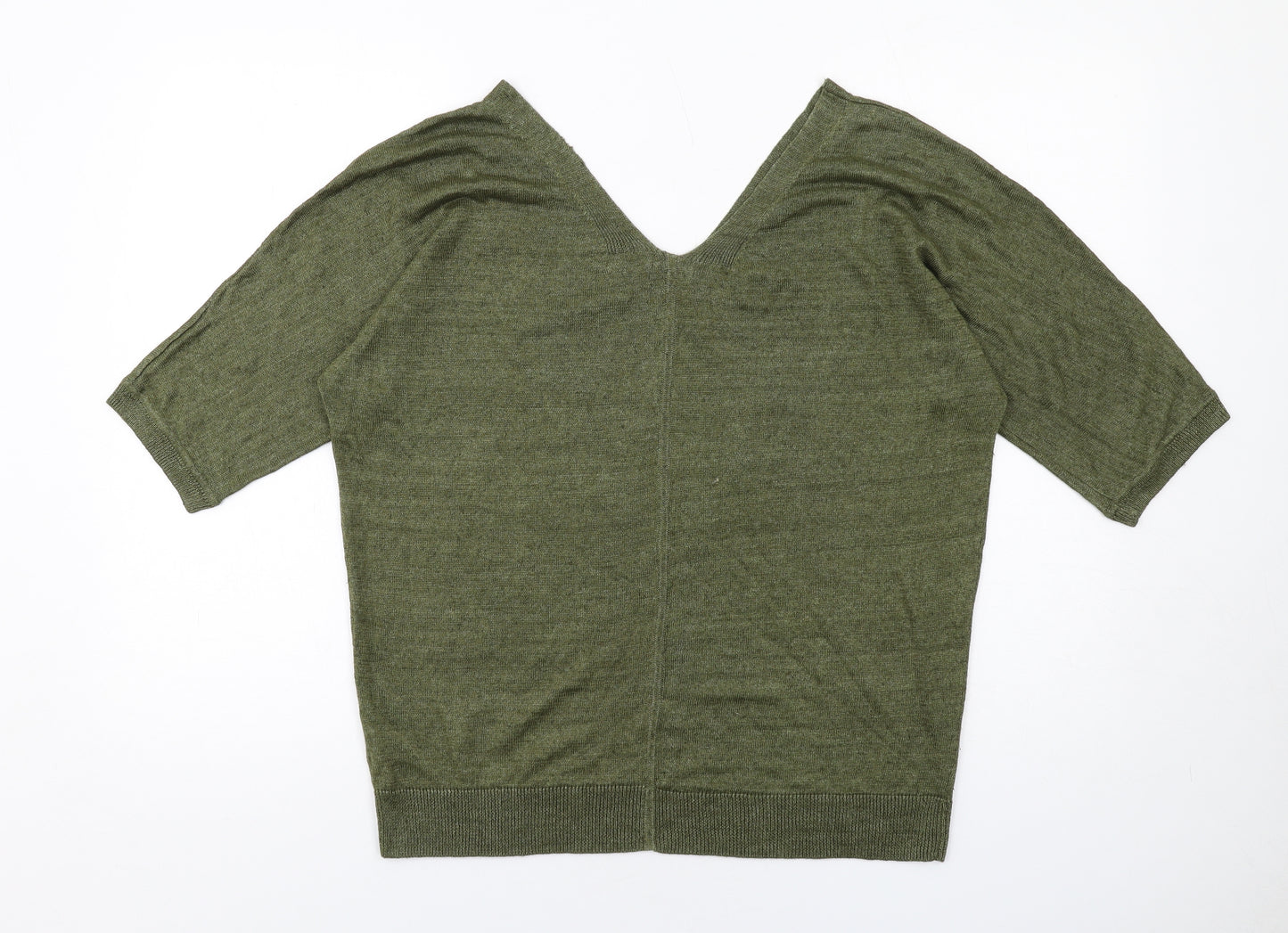 Talbots Womens Green V-Neck Linen Pullover Jumper Size M