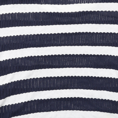 NEXT Womens Blue Round Neck Striped Linen Pullover Jumper Size 14