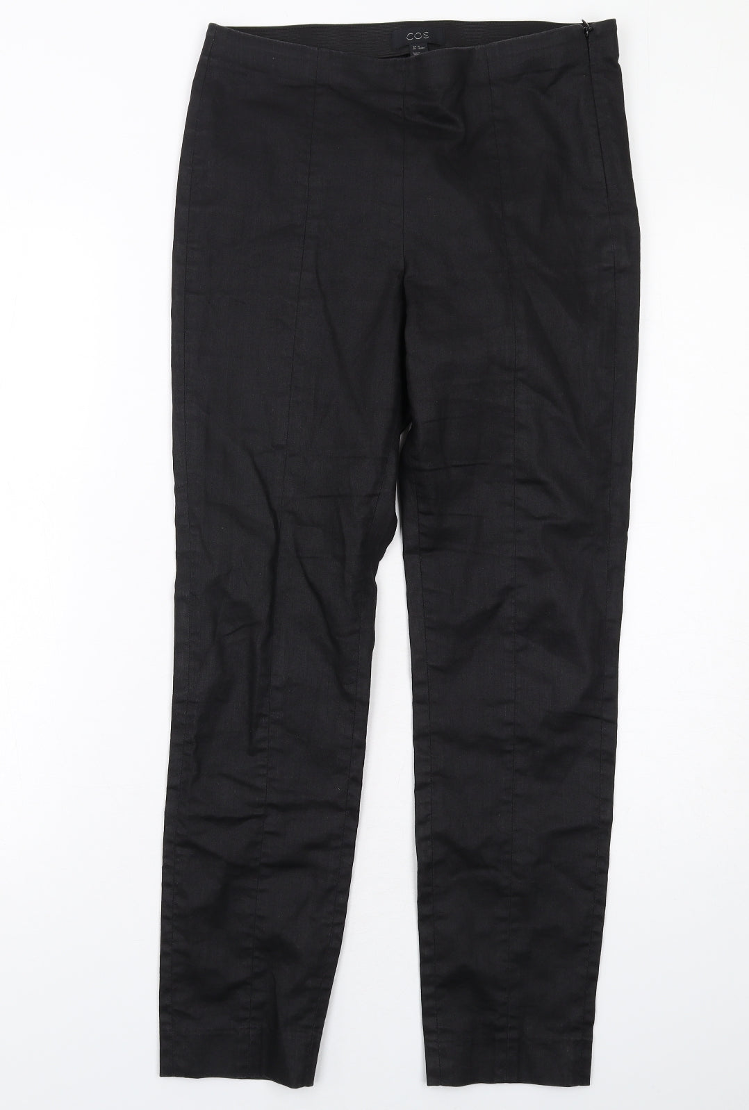 COS Womens Black Cotton Trousers Size 8 L28 in Regular Zip