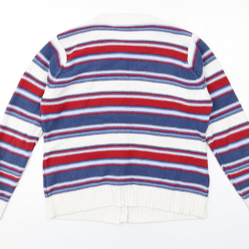 EWM Womens Multicoloured Round Neck Striped Cotton Cardigan Jumper Size 14 - Size 14-16
