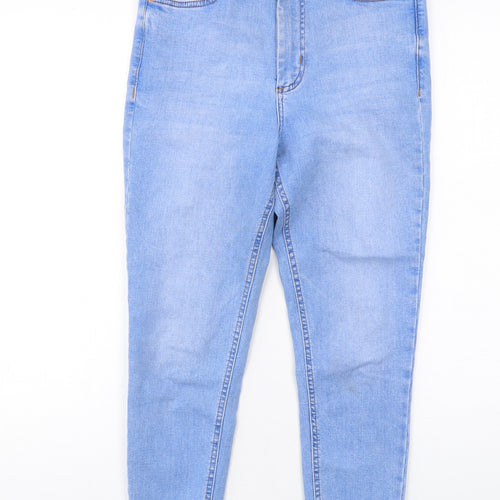 New Look Womens Blue Cotton Skinny Jeans Size 10 L27 in Regular Zip - Frayed Hem