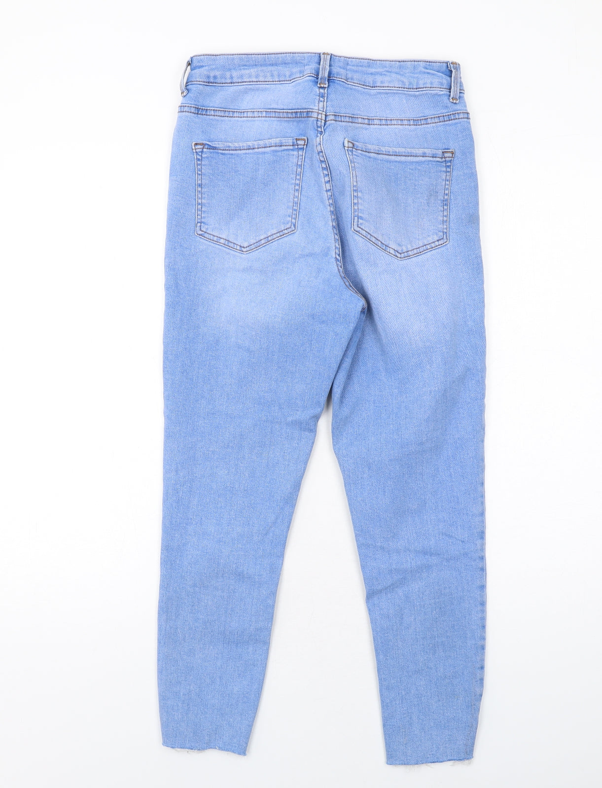 New Look Womens Blue Cotton Skinny Jeans Size 10 L27 in Regular Zip - Frayed Hem