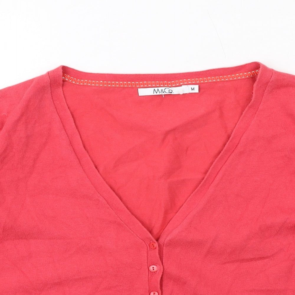 M&Co Womens Pink V-Neck Cotton Cardigan Jumper Size M