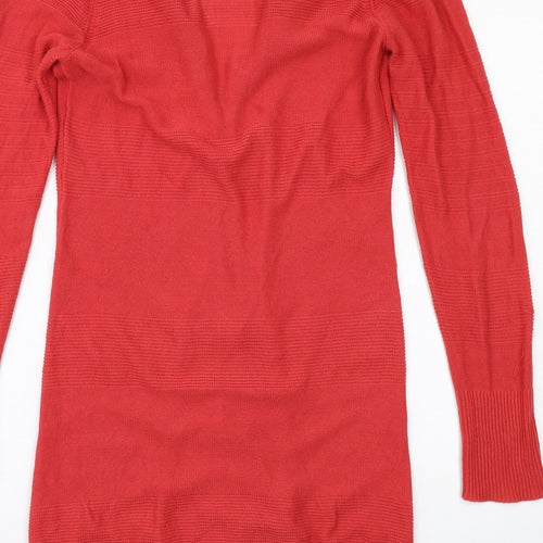 ELLE Womens Red V-Neck Cotton Cardigan Jumper Size M