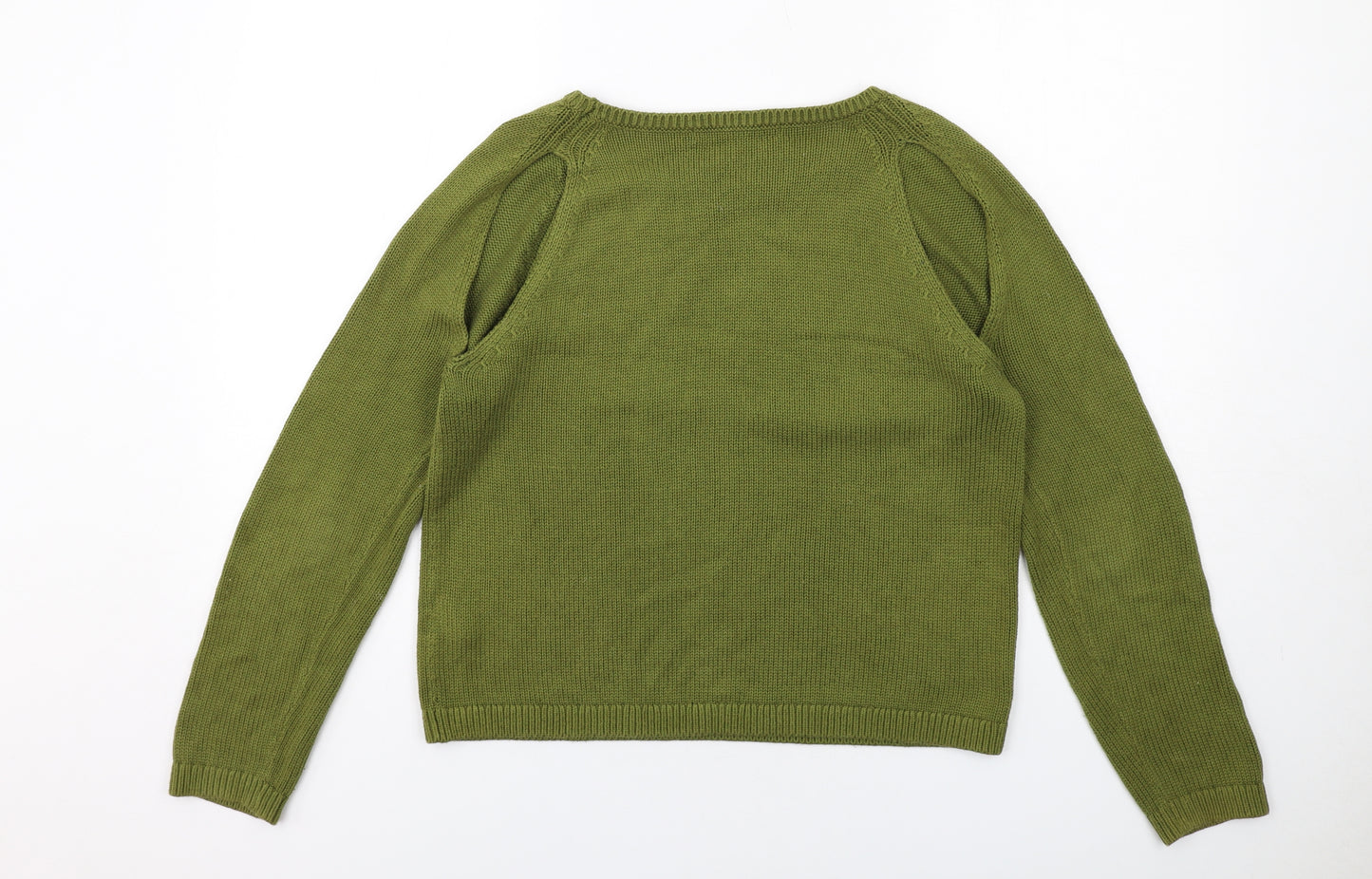& Other Stories Womens Green Round Neck Cotton Pullover Jumper Size S - Cut Out Sleeve